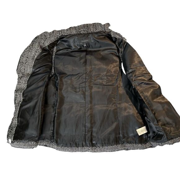 Talbots Down Filled Puffer Quilted Vest SMALL Black White Tweed Fabric Front - Picture 6 of 12